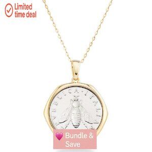 18K Gold Plated Sterling Silver Bee Coin Pendant Necklace 18 Inch